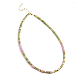 Chains Wheel Shape Lemon Jade Pink Opal Green Aventurine White Shell Impression Jasper Mixed Natural Stone Bead Necklace