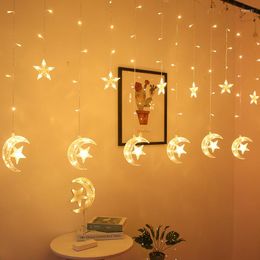 Party Decoration 3M Eid Mubarak Moon Stars String Lights Ramadan For Home 2023 Islamic Muslims Decor Eug Plug LED