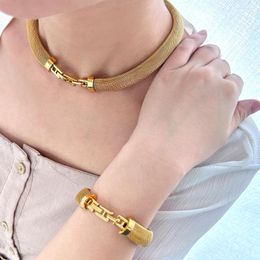 Necklace Earrings Set Stylish 18k Gold Plated Stainless Steel Jewelry Charm Hollow Rope Chain Neck Wrist For Women's Waterproof Gift