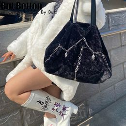 Evening Bags Y2K Gothic Lolita Punk Chain Plush Shoulder Bags Harajuku Women girl Large Capacity Fluffy Handbags Underarm Bag Female 231121