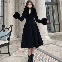 Women's Fur Faux Fur 2022 Autumn Winter New Temperament Goddess Fan Woollen Coat Women's Loose Waist Is Thin Long Big Fur Collar Fashion Jacket FeL231121