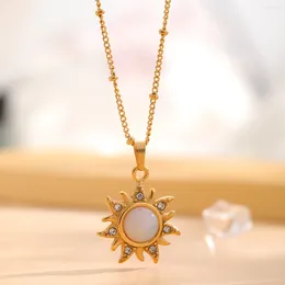 Pendant Necklaces White Stone Abstract Sun Necklace Stainless Steel Chain For Women Simple Dainty Retro Jewelry Gift Waterproof Accessory
