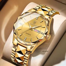 Wristwatches Drop Gold Watch Men Quartz Business Mens Watches Fashion Day Date Male Clock Stainless Steel Waterproof Reloj Hombre