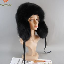 BeanieSkull Caps Real Fur 100 Skin Russian Businessmen Pilot Bombers Full Mao Men's hat Ushanka Winter Ear Guard Hat Raccoon Beanie 231120