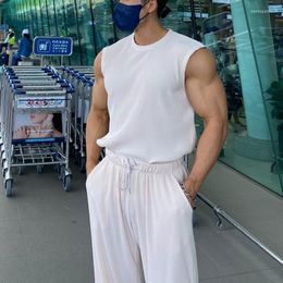 Men's T Shirts Streetwear Fashion Clothes Mens Solid Colour Ribbed Tank Tops Summer Sleeveless O Neck Pullover Leisure Men Camisole Vest