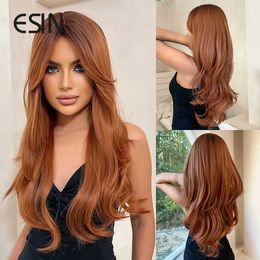 Hair Wigs Esin Natural Elegant Synthetic Wig Long Ombre Red Brown for Women Layered with Dark Roots Daily Party Cosplay 231121