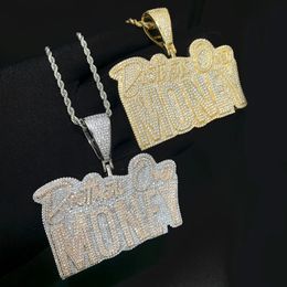 Pendant Necklaces Hip Hop Brothers Over Money Pendant Necklace Gold Plated Iced Out Bling CZ Cubic Zirconia Letters Charm Men Women Jewellery 231121