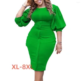 Plus Size Dresses 4xl 5xl 6xl 7xl 8xl Women's Dress Bubble Sleeve Temperament Wrapped Hip Large
