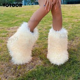 Boots Winter Women Fluffy Faux Fur Snow Boots Fashionable Furry Y2K Fur Shoes Warm Luxury Plush Snow Boot Ladies Outdoor Platform Shoe T231121