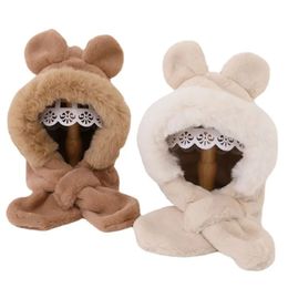 Hats Scarves Sets Plush Winter Children Hat Scarf Faux Rabbit Fur Kids Hats Cute Bear Ears Warm Hat for Girls Boys Windproof Beanies 231121