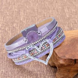 Charm Bracelets Women Bracelet Faux Leather Love Heart Bohemia Resin Stone Multi-layer Braided Punk Girls Fashion Jewellery