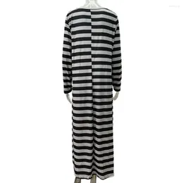 Casual Dresses Women Dress Stylish Striped V Neck Midi Loose Fit Soft Fabric Split Hem For Fall Spring Fashion
