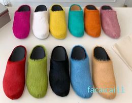 Horse Fur Slippers Women Luxury Brand Designer Shoes Round Toe Ladies Slides Horsehair Top Quality Outdoor Factory Footwear Plus Men Slipper