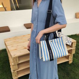 Evening Bags Fashion Striped Women Shoulder Bag Korean Style Canvas Sling Bags Small Square Crossbody Handbag Mommy Simple Travel Handbags J230420