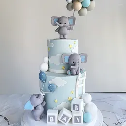 Party Supplies Cute Elephant Cake Topper Baby Blocks Cupcake Deco Kid First Birthday Decoration Shower Gender Reveal Baptism