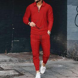 Men's Tracksuits Men Spring Autumn Long Pattern 2 Piece Set Long SleevePants Print Pure Color Tracksuits POLO Set Casual Fashion Men's Clothing 230421