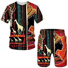 Men's Tracksuits Summer 3D African Print T-Shirt/Shorts/Suits Fashion Ethnic Style Couple Outfits Hip Hop Streetwear Men/Women Tracksuit Set 230421