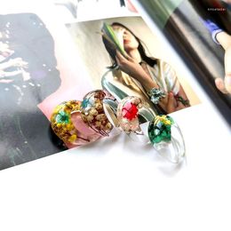 Wedding Rings UJBOX Top Amazing Women Acrylic Bands Jewelry Gift Wholesale Bulk Epoxy Resin Dried Flower