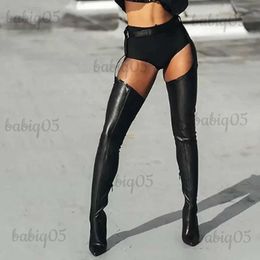 Boots Fashion Black Thigh High Boots Women's Sexy Over The Knee Leather Belt Buckles Boots Women Shoes New Autumn Stiletto Heel Boots T231121