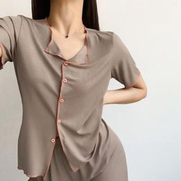 Women's Sleepwear Xl-4XL Women Pajamas Sets Summer Short Sleeve Blouse Shorts 2pcs Female Suits Solid Loose Thin Ladies Outfits Hw29