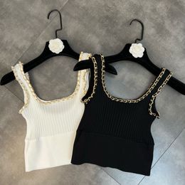 Camisoles Tanks PREPOMP Summer Arrival Sleeveless Metal Chain Square Collar Slim Knitting Tank Top Women Vest GE919 230421