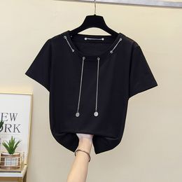 Women's T-Shirt XL-4XL Tees T Shirt Women Clothes Black Short Sleeve T-shirt Summer Tops Tee Shirt Cotton chain High Quality Plus size 230421