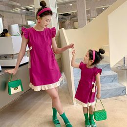 Family Matching Outfits Menoea Summer Parent-Child Dress Girl Baby Dragon Fruit Color Matching Dress Mother and Daughter Flying Sleeve Girls Dresses 230421