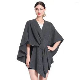 Scarves Women Cashmere-like Shawl Coat Lady Winter Cape With Band Spring Autumn Retro Cardigan Classic Simple Cloak Soft Large Blanket