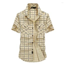 Men's Casual Shirts Plus Size 5XL Plaid Summer Military Style Shirt Camiseta Masculina Cotton Short Sleeve Dress