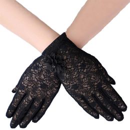 Five Fingers Gloves Sunscreen Ladies Summer Driving And Riding Non-slip Breathable Lace Big Flower Touch Screen Silk J48