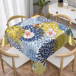 Table Cloth Navy Chrysanthemum Tablecloth For Square Polyester Cover Kitchen Dining Room Decor Outdoor Party 54"X54"