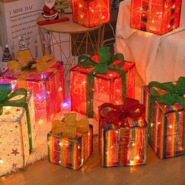 Christmas Decorations 3piece light gift box illuminated decorative folding with bow LED lighting party table celebration 231121