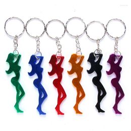 Keychains Spicy Girl Keychain High Polished Metal Key Chain Sex Women Opener Corkscrew Rings For Men Car Jewellery