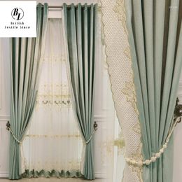 Curtain Modern Velvet Curtains For Living Room Bedroom Dining Luxury Minimalist French Solid Colour Green Embroidery Macrame Stitching