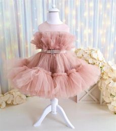 Girl Dresses Dusty Pink Customized Baby Birthday Outfit Lolita Tutu Mother's Day Gift Flower Dress First Communion Gown Kid 1-14T