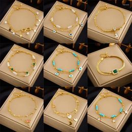 Anklets European And American Fashion Niche Minimalist High-end Double Layer Pearl Heart Pentagram Stainless Steel Ankle Chain