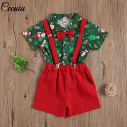 Clothing Sets Ceeniu Children Boys Christmas Outfit Sets Xmas ShirtsSuspender Red Shorts Baby Year Costume For Kids Christmas Clothes 231120