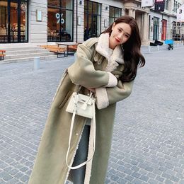 Women's Fur Real Time Thickened Lamb Wool Coat For 2023 Winter Standing Collar Over Knee Mid Length Leather And One Piece Co