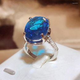 Cluster Rings 2023 Classic Large Sparkling Blue Zirconia Women's Ring Luxury Style Party Jewellery Non-fading 925 Stamped