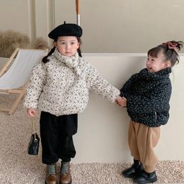 Jackets 2023 Winter Baby Plus Velvet Thick Warm Coat Fashion Bow Collar Girls Floral Jacket Children Long Sleeve Padded