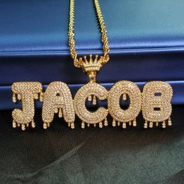 Pendant Necklaces Grandbling Crowned Drip Letter Customized Name Necklace Personalized Word Ins Selling Hip Hop Jewelry 231121