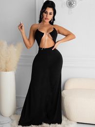 Casual Dresses Black Red Halter Backless Fit And Flare For Women Summer Elegant Off Shoulder Waist Band Cut Out Female Party Dress