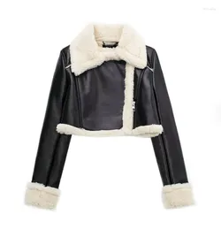 Women's Jackets French Retro Leather Jacket Lapel Plush Super Warm Pu Women Fashion Streetwear