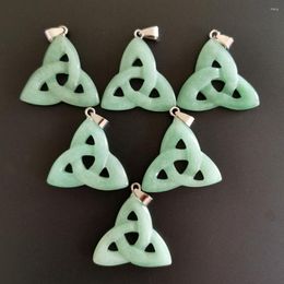 Pendant Necklaces Fashion Natural Green Aventurine Triangle Stone Charm Carving For Jewellery Making Accessories Wholesale 6ps