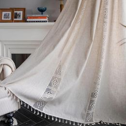 Curtain Cotton Linen Home Window With Lace Tassels Bedroom Curtains Thick Blackout Drapes Bay For Living Room