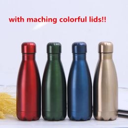 12oz Colourful lids water bottle 1 layer Cola Bottles 304 staliness steel tumbler Metal Sports Bottle with Beautiful maching Colourful lids BJ