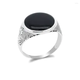 Cluster Rings Turkish Black Stone Ring 925 Sterling Silver Oval Enamel Vintage Punk Style For Men Jewelry Thai