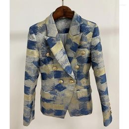 Women's Suits HIGH QUALITY Fashion 2023 Designer Blazer Jacket Lion Metal Buttons Double Breasted Colours Painting Jacquard