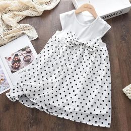 Girl Dresses Menoea Teenager Girls Casual Dress 2023 Summer Dots Bow Costumes Kids For Teens Children's Mesh Patchwork Clothing