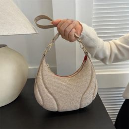 Evening Bags Korean Fashion Underarm Women's Bag Autumn And Winter PU One Shoulder Crescent Tote Pearl Handheld